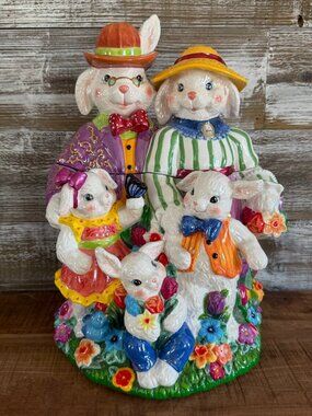 Christopher Radko Cookie Jar Dapper Hare Family Portrait Vintage Spring Easter